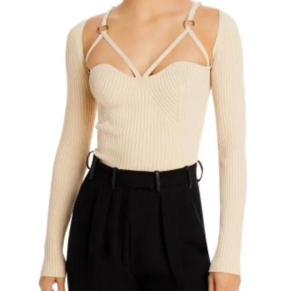 NWT - Nicholas Janine Ribbed Knit Cage Detail Top COCONUT CREAM - Picture 1 of 5